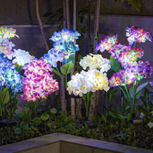 4 Pack Solar Garden Lights Realistic Hydrangea Garden Stake Lights