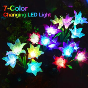 4 Pack Solar Lights With 16 Bigger Artificial Lily Flowers