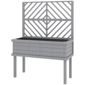 Elevated Wood Planter with Trellis for Climbing Plants, Gray
