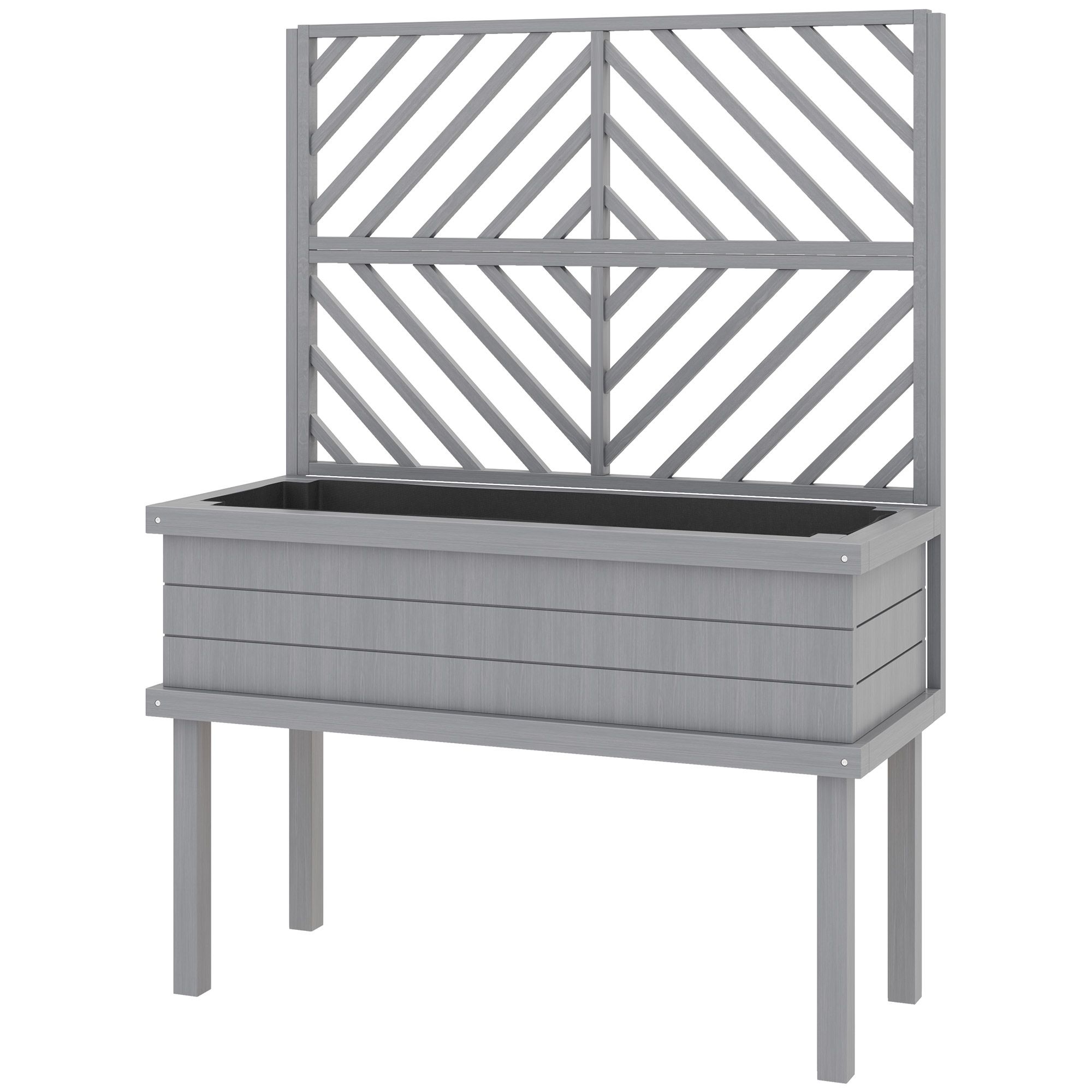 Elevated Wood Planter with Trellis for Climbing Plants, Gray