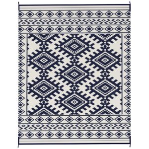 Outdoor Rug, Waterproof with Carry Bag, 8' x 10', Blue & White Rhombus Border