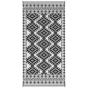 Reversible Outdoor Rug with Carry Bag, 9' x 18', Black & White Rhombus Border