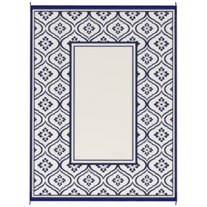 Reversible Outdoor Rug, Waterproof with Carry Bag, 9' x 12', Blue & White Gourd Border