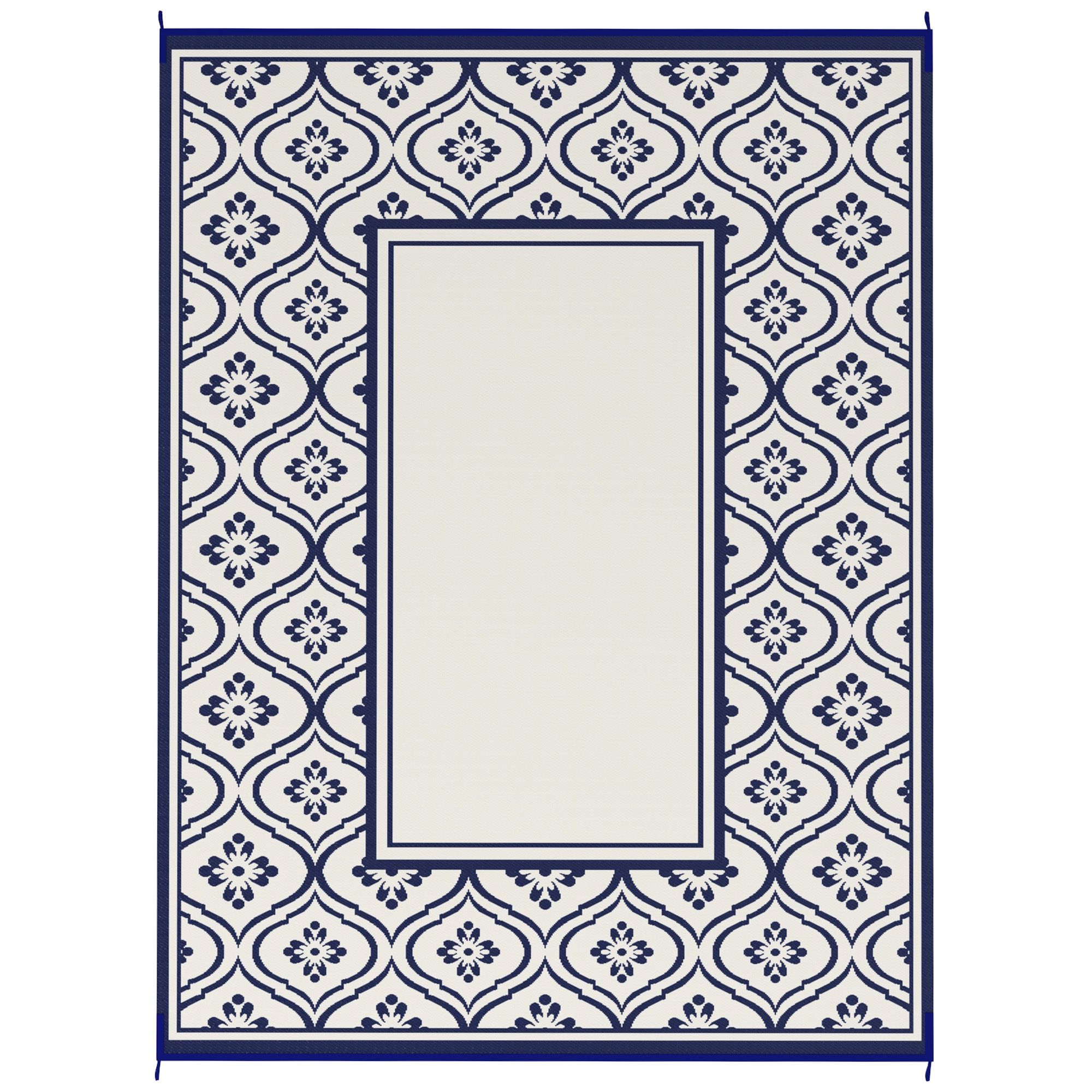 Reversible Outdoor Rug, Waterproof with Carry Bag, 9' x 12', Blue & White Gourd Border