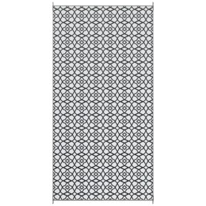 Outdoor Rug 9'x18' Reversible, RV Camping, Black & White Clover, Portable Design