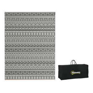 Portable Patio Mat, Gray & Cream White Outdoor Rug 9x12 ft with Carry Bag