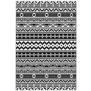 Reversible Outdoor Rug with Carry Bag, 6' x 9', Black & White Geometric Wall