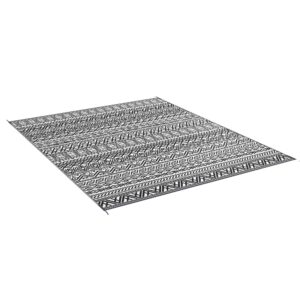 Outdoor Mat 8x10 Reversible Boho, RV Camping Patio, Gray & White, Portable
