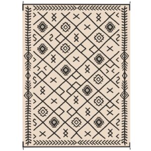 Reversible Outdoor Rug with Carry Bag, 9' x 12', Black & Beige Rhombus