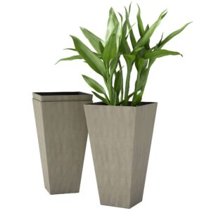 28" Tall Plastic Planters with Drainage Hole, Indoor/Outdoor Flower Plant Pots, Set of 3, Gray