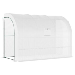 10' x 5' x 7' Lean-to Walk-in Greenhouse, White PE Cover, with 2 Roll-up Doors, Windows & 3 Wire Shelves, Plant Nursery