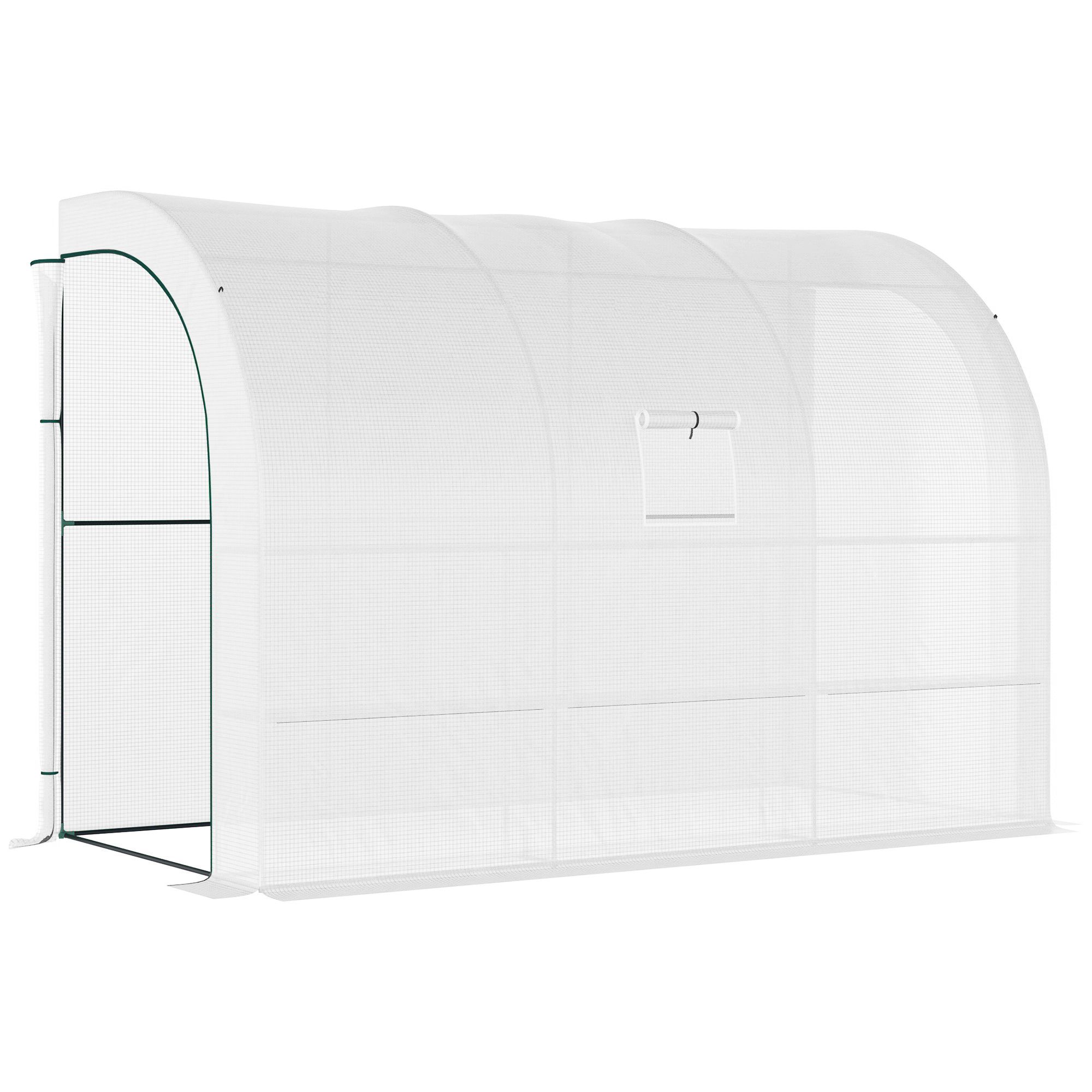 10' x 5' x 7' Lean-to Walk-in Greenhouse, White PE Cover, with 2 Roll-up Doors, Windows & 3 Wire Shelves, Plant Nursery
