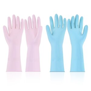 Reusable Dishwashing Gloves, 2 Pairs Colorful, Flexible Long-lasting and Non-Slip, Large, Pink + Purple