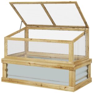 Wooden Cold Frame Greenhouse Lean-to Raised Garden Bed Flower Planter Shelf 41x22.5x28.25 Natural