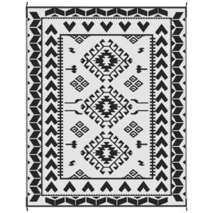 Outdoor Rug, Waterproof with Carry Bag, 8' x 10', Black & White Rhombus Patchwork