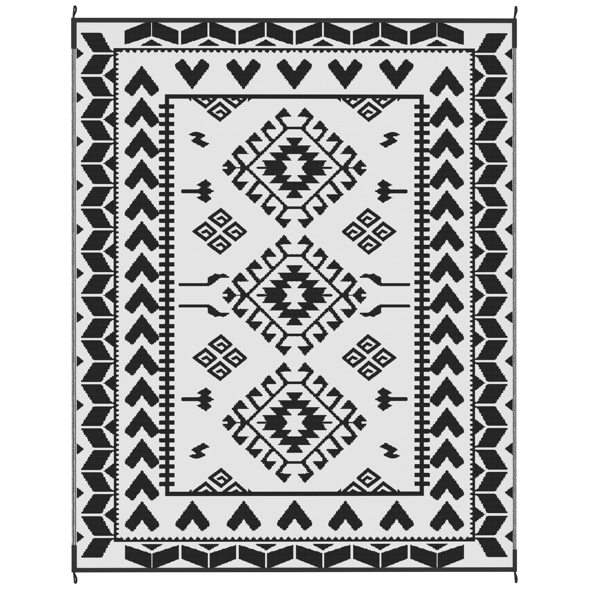 Outdoor Rug, Waterproof with Carry Bag, 8' x 10', Black & White Rhombus Patchwork