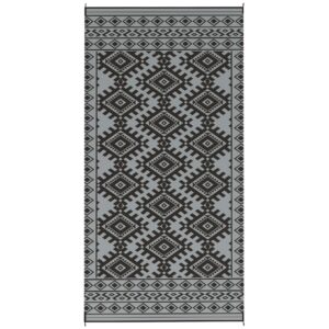 Reversible Outdoor Rug with Carry Bag, 9' x 18', Black & Gray Rhombus Border