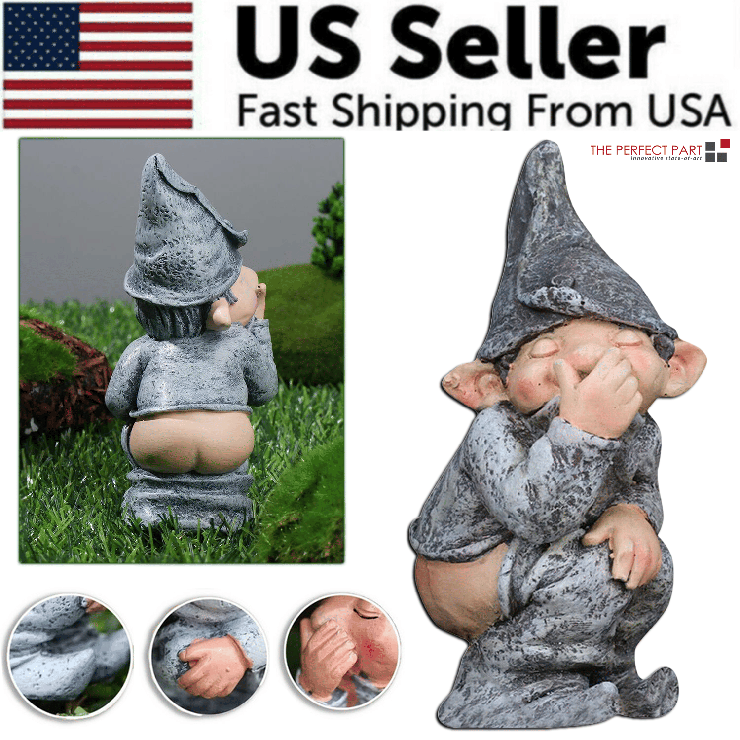 Pooping Naughty Gnome Miniature Statue Funny
