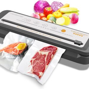 Food Vacuum Sealer with Built-in Cutter, One-Touch Operation, 4 Food Modes, Compact Design (Silver)