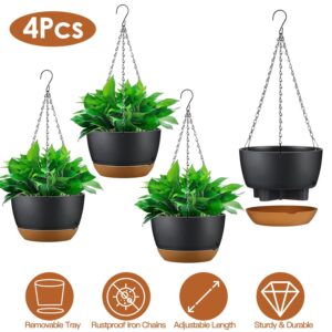 Hanging Planter with Drainage Holes Removable Self-Watering Tray, Indoor/Outdoor, 4 pcs, 9.64In Diameter