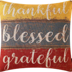 Fall Pillow Cover 18x18 inch Thankful Blessed Grateful Throw Pillow Cover