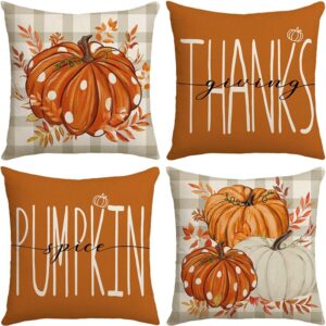 Thanksgiving Throw Pillow Covers 18x18 Inch, Set of 4