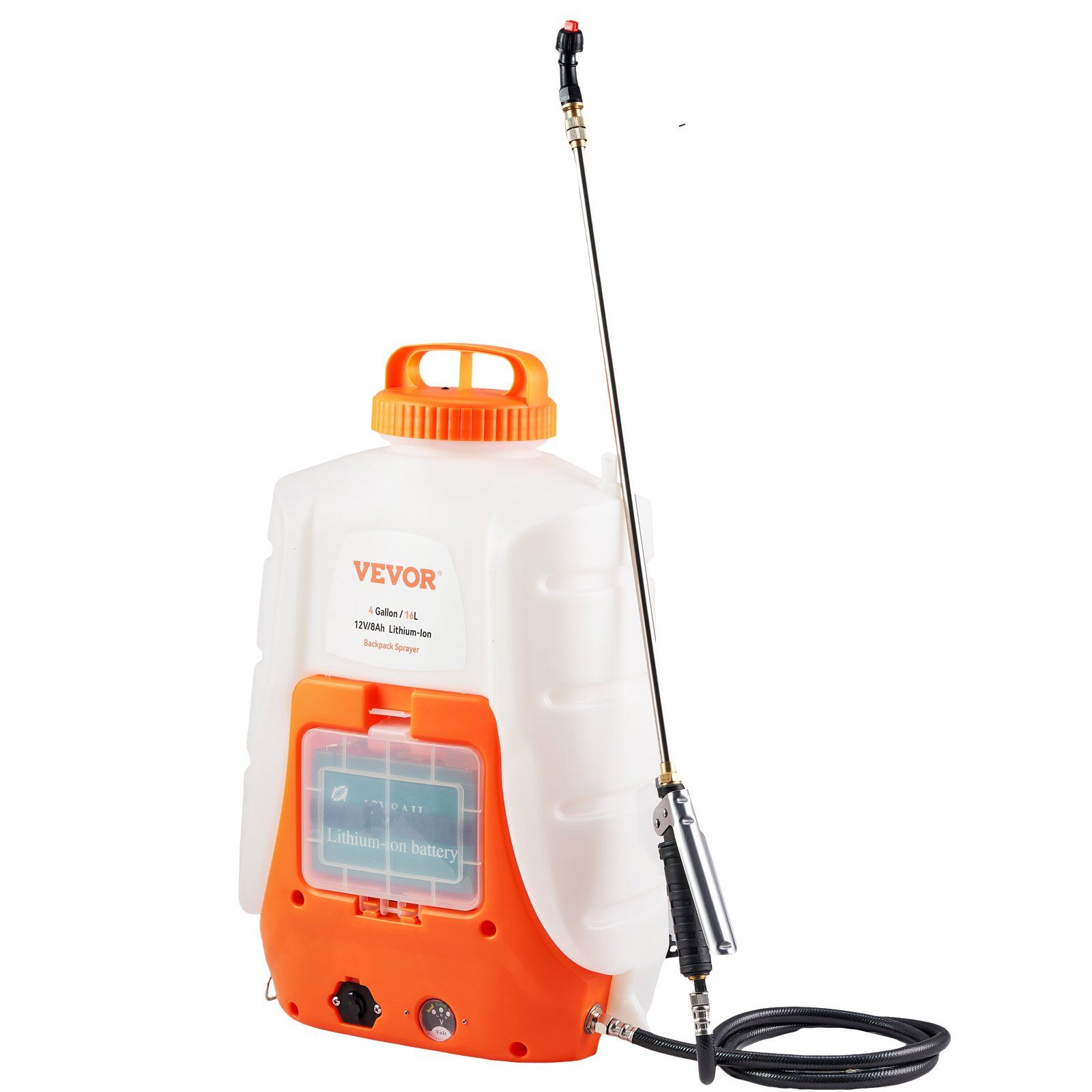 Battery Powered Backpack Sprayer, 0-90 PSI Adjustable Pressure, 4 Gallon Tank,  8 Nozzles and 2 Wands