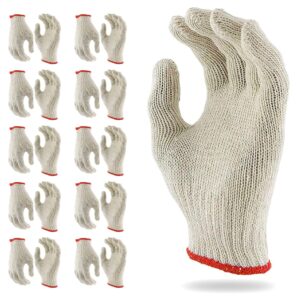 String Knit Work Gloves, 9.5 Inch. Pack of 12 Cotton and Polyester String Knit Gloves