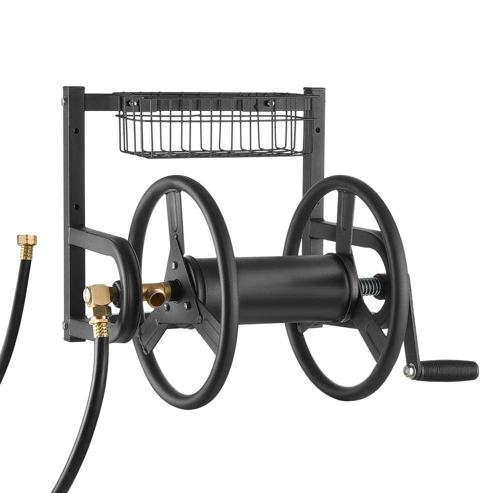 Garden Hose Reel, Holds 125 ft 5/8-inch Hose, Wall Mounted Heavy-Duty Water Hose Winder