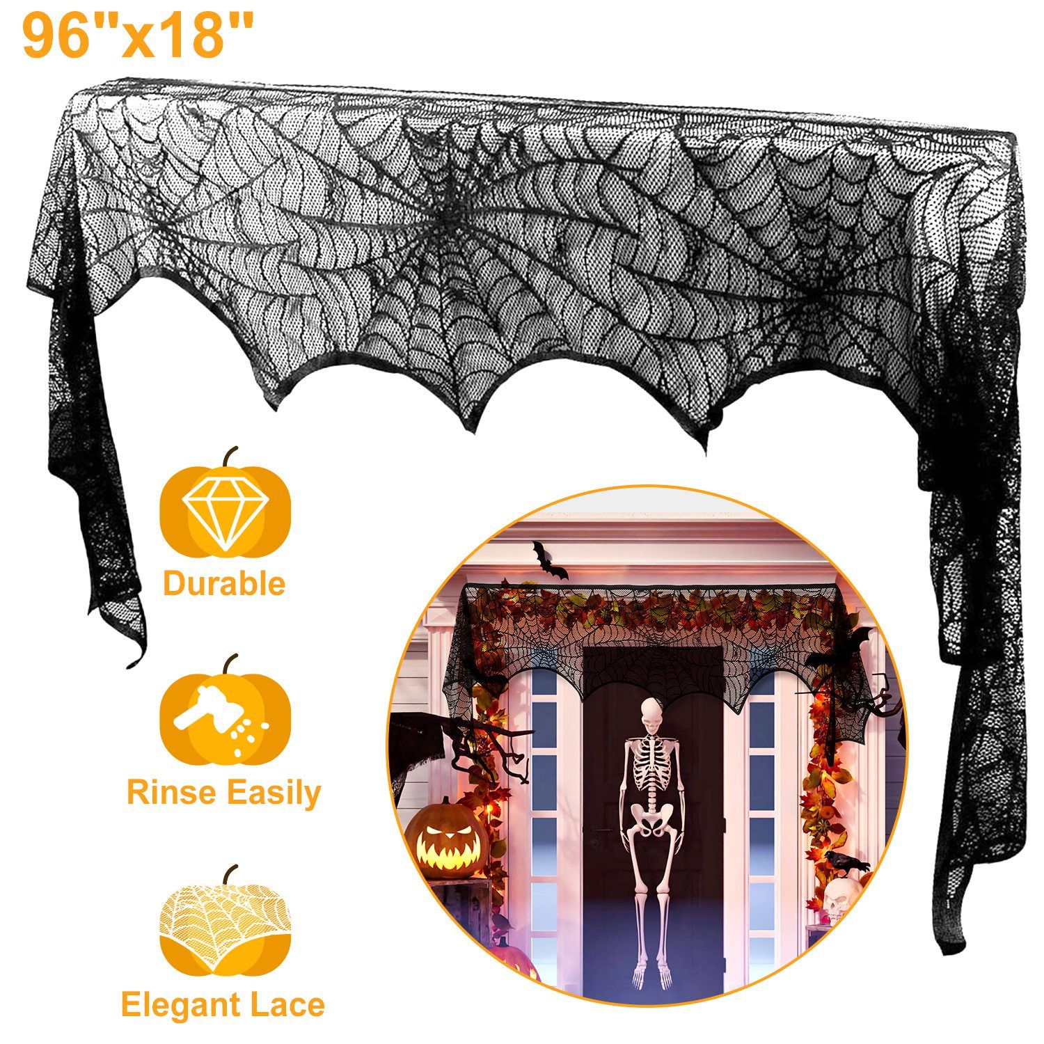 Halloween Fireplace Mantle Scarf - 96x18 Inch
