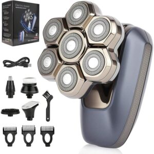 Head Shaver for Bald Men, 7D Electric Rotary Razor 5-in-1 Grooming Kit with Nose Hair Trimmer