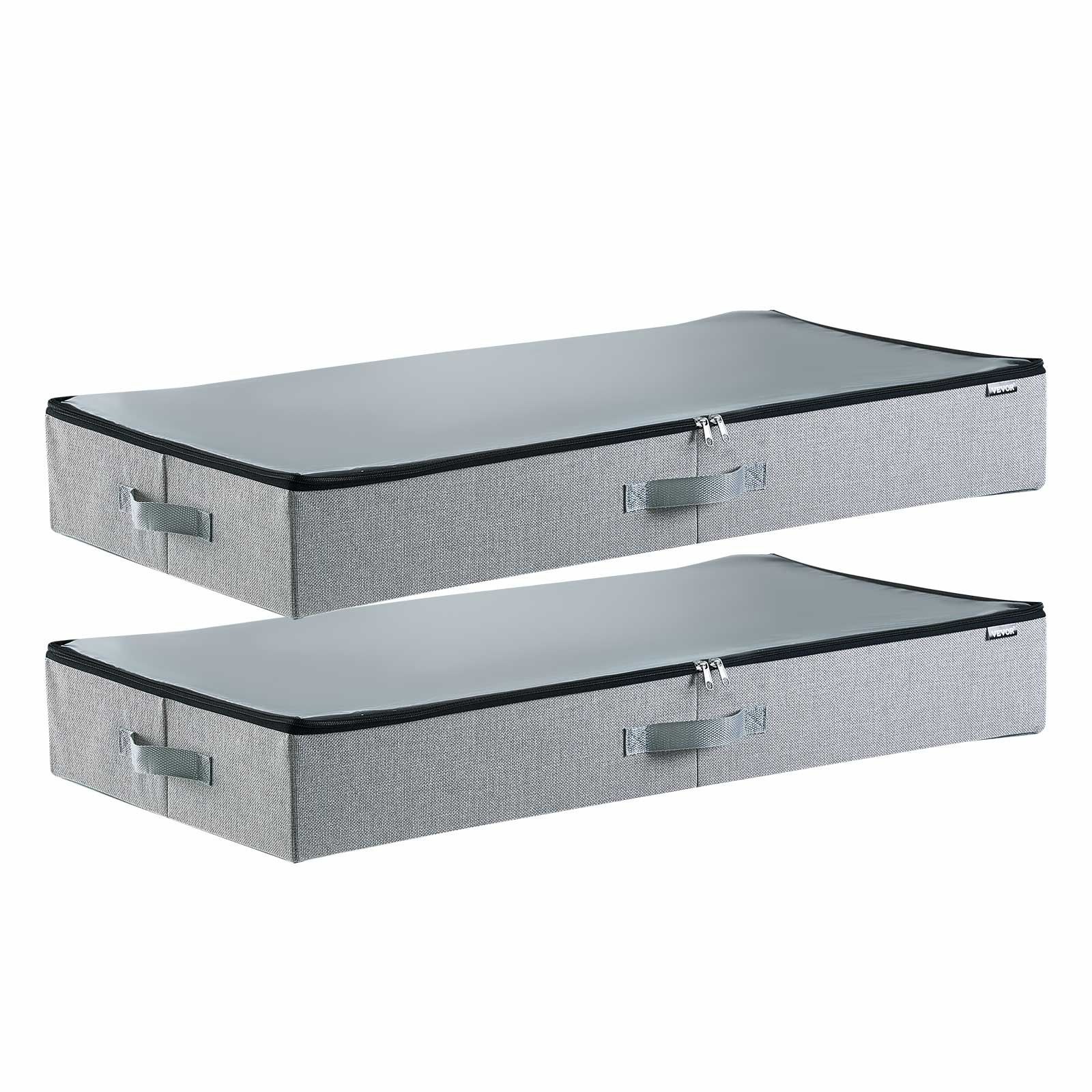 Under Bed Storage with Clear Lids, 33.5 x 16.9 x 4.7 Inch, 45L Large Underbed Clothes Storage Containers, Low Profile Under Bed Drawer Shoe Organizer Bins Box for Blanket Shoe Bedroom, 2 Pack