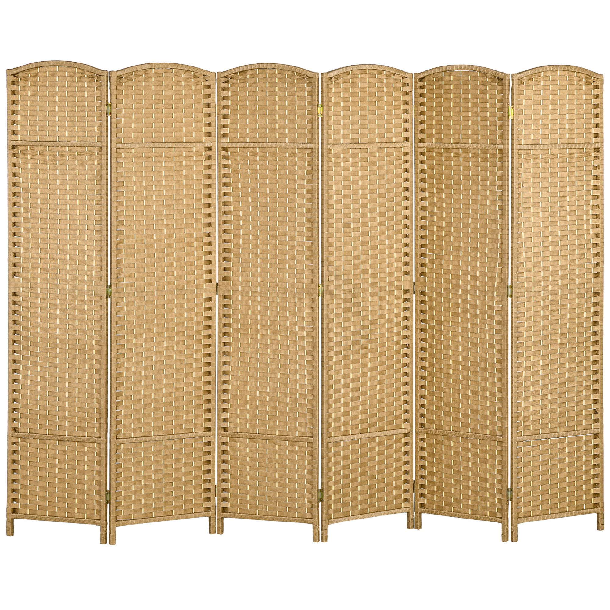 6 Panel Room Divider, 5.6 Ft Tall Freestanding Privacy Screen, Natural Wood Flexible Space Partition