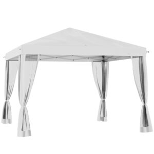 10' x 10' Pop-Up Outdoor Canopy with Sidewalls & Mesh Walls, Instant Setup, Cream White