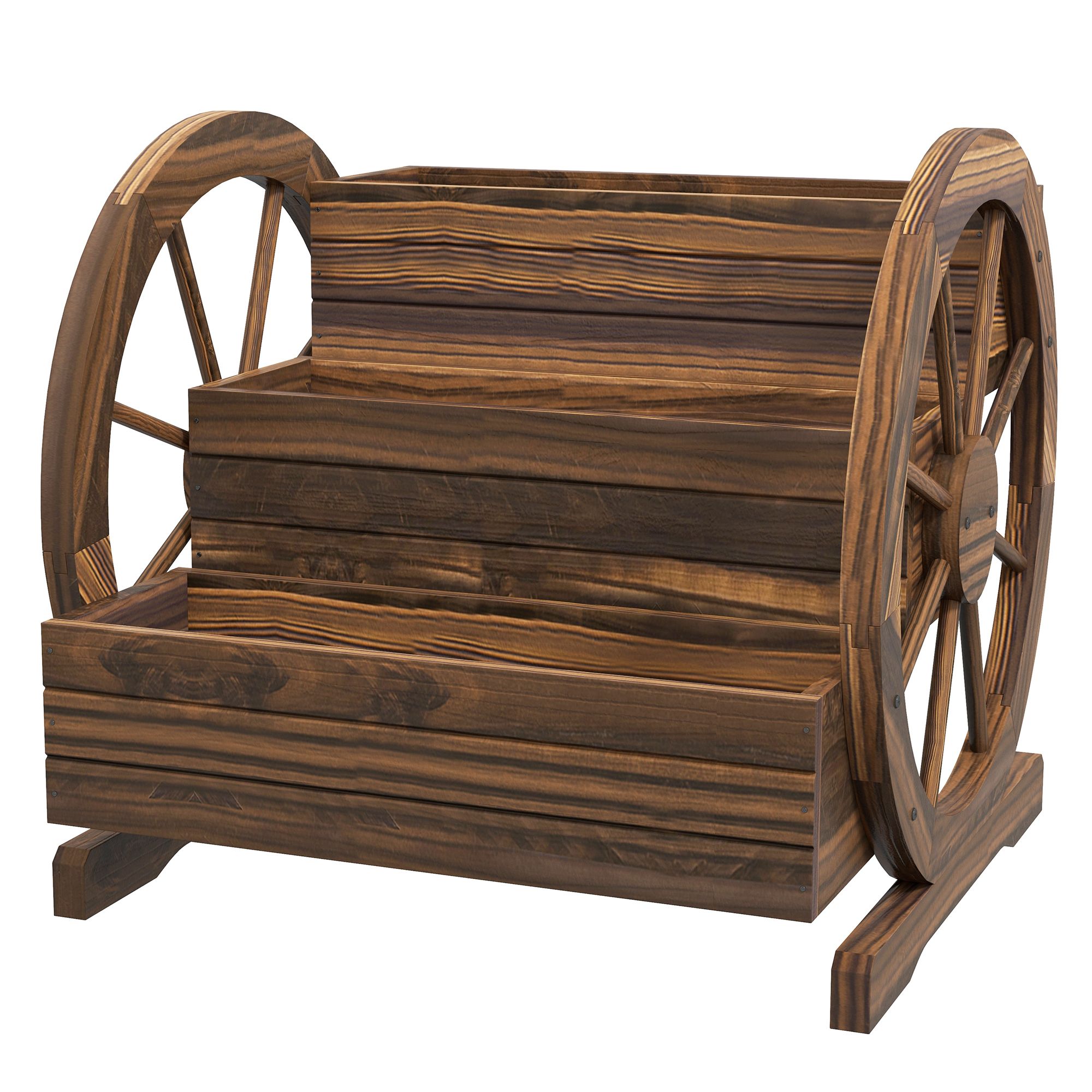 Wooden Wagon Planter Box 3-Tier Raised Garden Bed for Vegetables Flowers Herbs