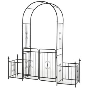 Romantic Archway: 86" Metal Garden Arch with Planters for Climbing Vines, Black