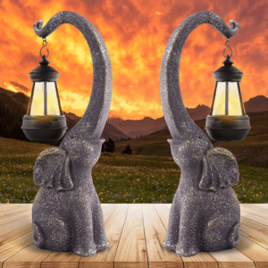 Solar Elephant Statue, Outdoor Garden Resin Elephant Sculpture, Art Ornament with Solar LED Lights, Garden Landscape Sculpture, for Yard/Lawn/Home Decoration