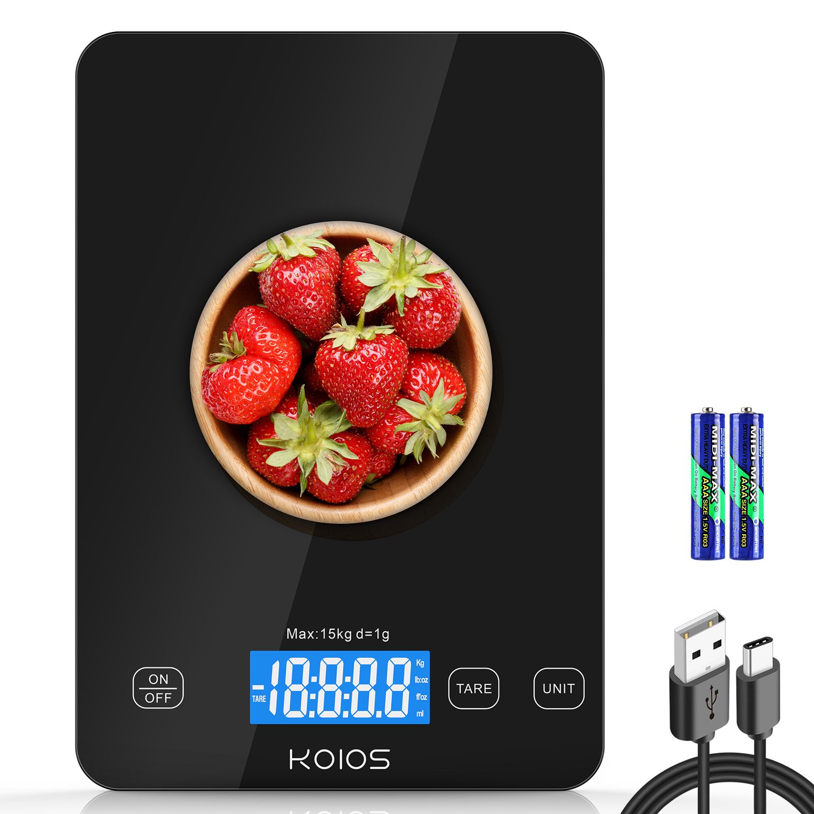 Food Scale, 33lb/15kg Digital Kitchen Scale Grams and Ounce Tare Function, AAA Battery Included(Black)