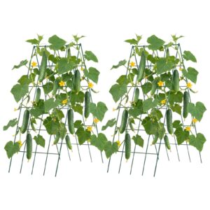 Cucumber Trellis 4 Pack, A-Frame Garden Trellises for Raised Bed, Metal Rustproof Coating Plant Support for Vine, Climbing Plants, Peas, Beans, Zucchini, Tomato, Flower (38.98 x 15.75 in x 4PCS)