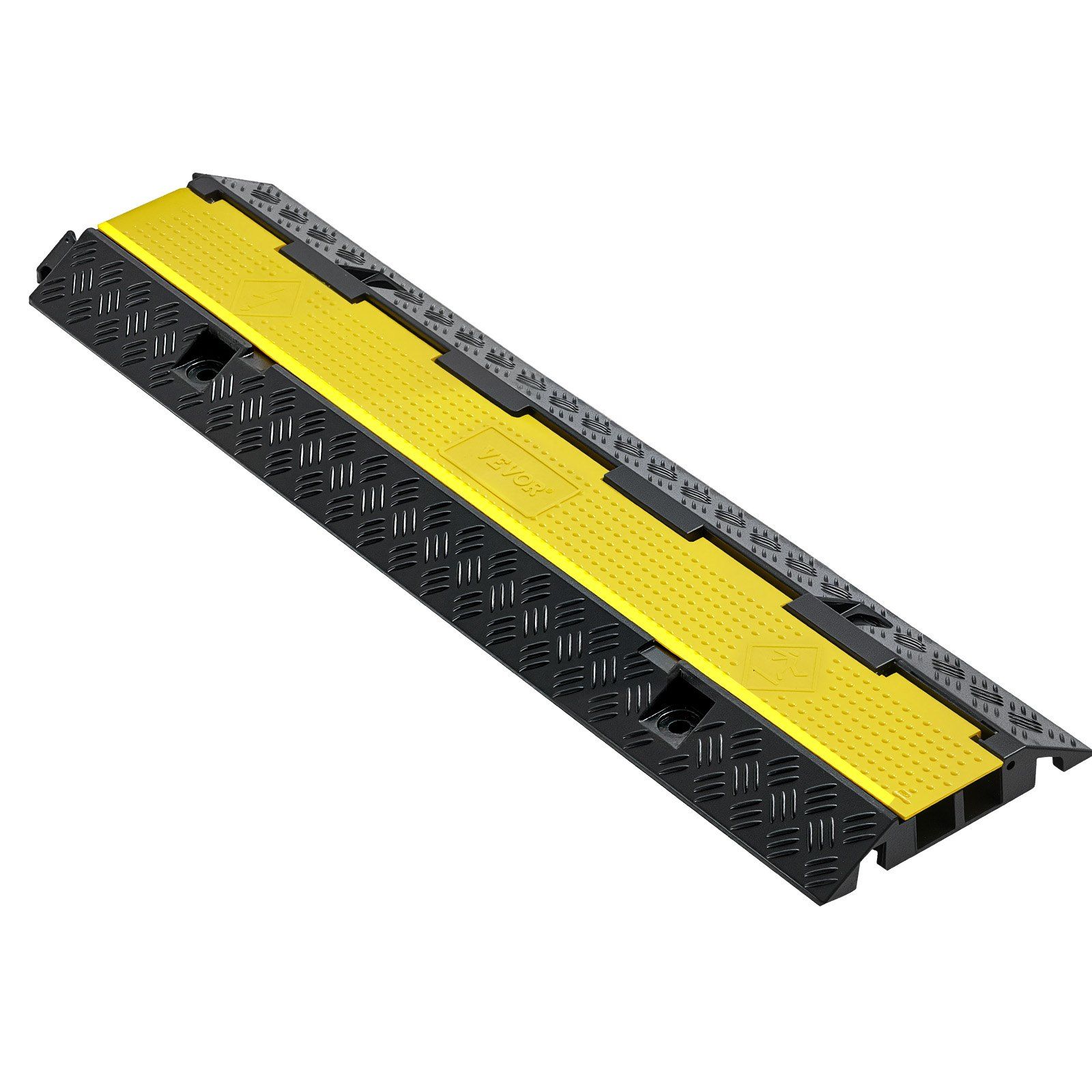 Cable Protector Ramp, 22,000 lbs/axle Capacity, 2 Channel Heavy Duty Rubber Cord Hose Wire Cover, 1.3 x 1.2 in Channel, Traffic Speed Bump with Flip-Open Top Cover, for Indoor Outdoor, 1 Pack