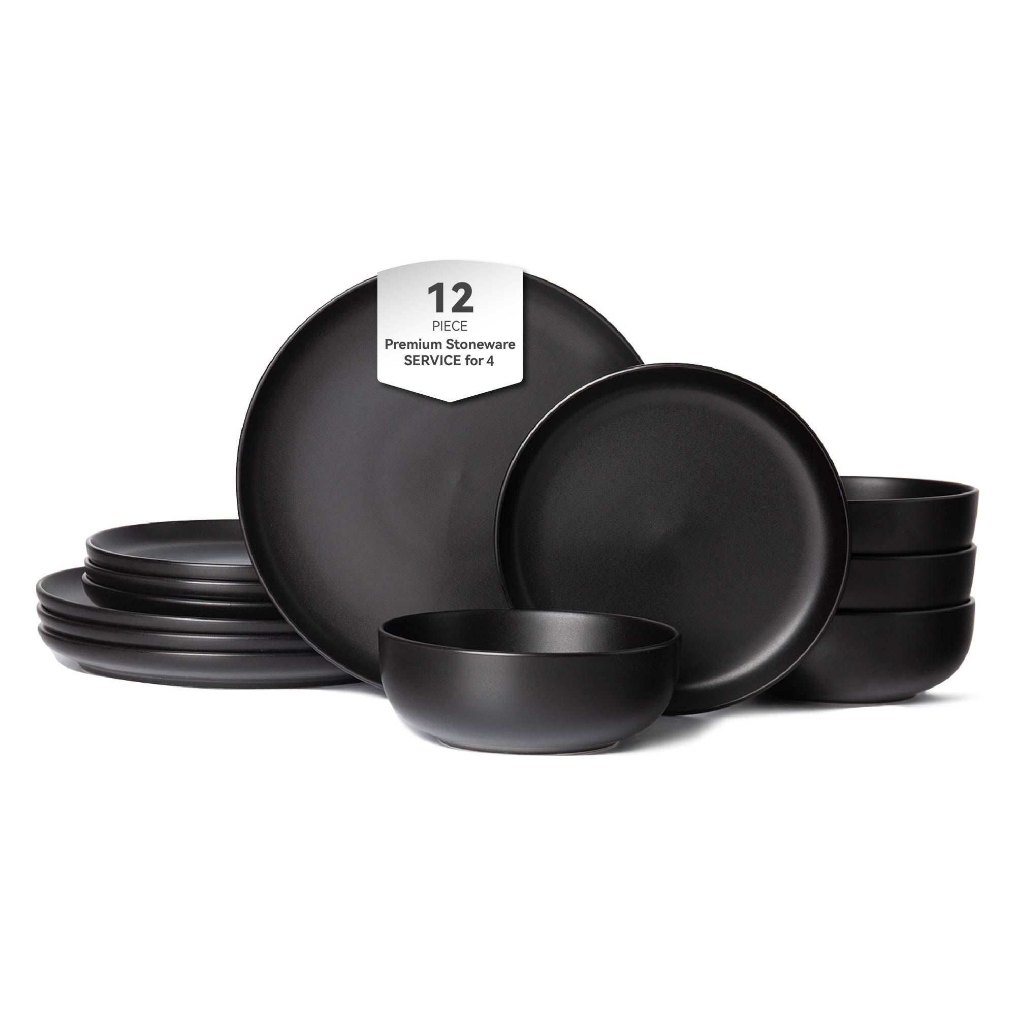 12-Piece Stoneware Dinner Plates Bowls Sets, Microwave & Dishwasher Safe, Stackable Matte Glaze Kitchenware for 4