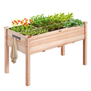 Raised Garden Bed, 3.9 x 1.9 x 2.5 ft Wooden Planter Box, Elevated Outdoor Planting Boxes with Legs, for Growing Flowers/Vegetables/Herbs in Backyard/Garden/Patio/Balcony, Burlywood