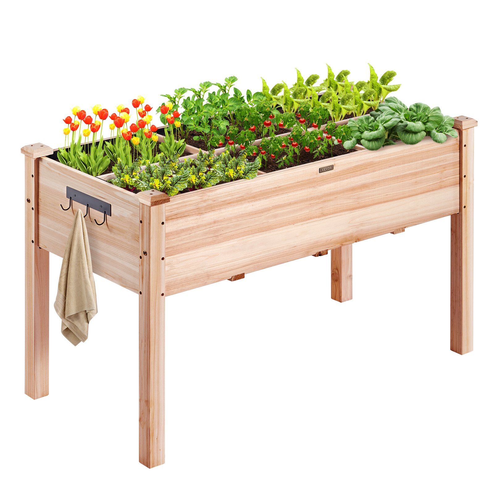 Raised Garden Bed, 3.9 x 1.9 x 2.5 ft Wooden Planter Box, Elevated Outdoor Planting Boxes with Legs, for Growing Flowers/Vegetables/Herbs in Backyard/Garden/Patio/Balcony, Burlywood