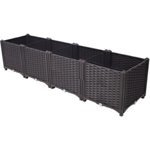Deep Raised Garden Bed Plastic Planter Boxes for Vegetables Flowers Herbs and Succulents,Self-Watering Planter Box Raised Bed to Grow Flowers, Herbs & Vegetables, 63" L X 15.7" D X 14.7" H