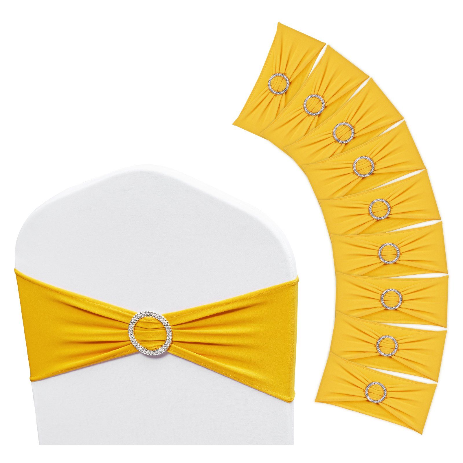 Stretch Spandex Chair Sashes, Chair Slipcover and Stretch Chair Sash with Round Buckle, (50 PCS Golden Yellow)