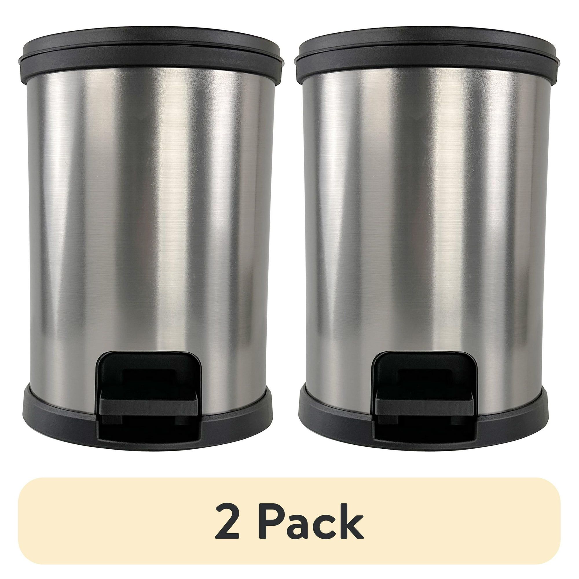 (2 pack) Bathroom Trash Can, 1.5 Gallon, Plastic Round Step Garbage Bin, Silver