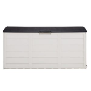 75 Gallon Weather-Resistant Outdoor Storage Deck Box, 130LB Capacity Gray Plastic Patio Organizer with Lockable Lid and Easy-Lift Hinges for Garden, Poolside, Backyard