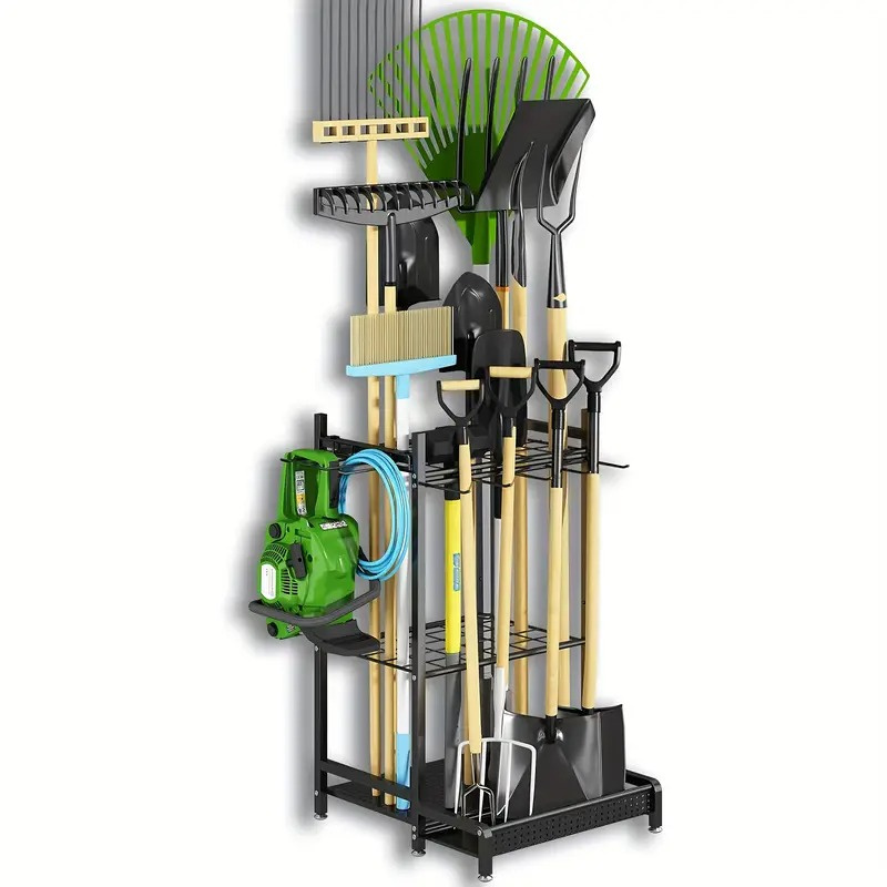 Heavy Duty Garden Tool Organizer Rack with Hooks