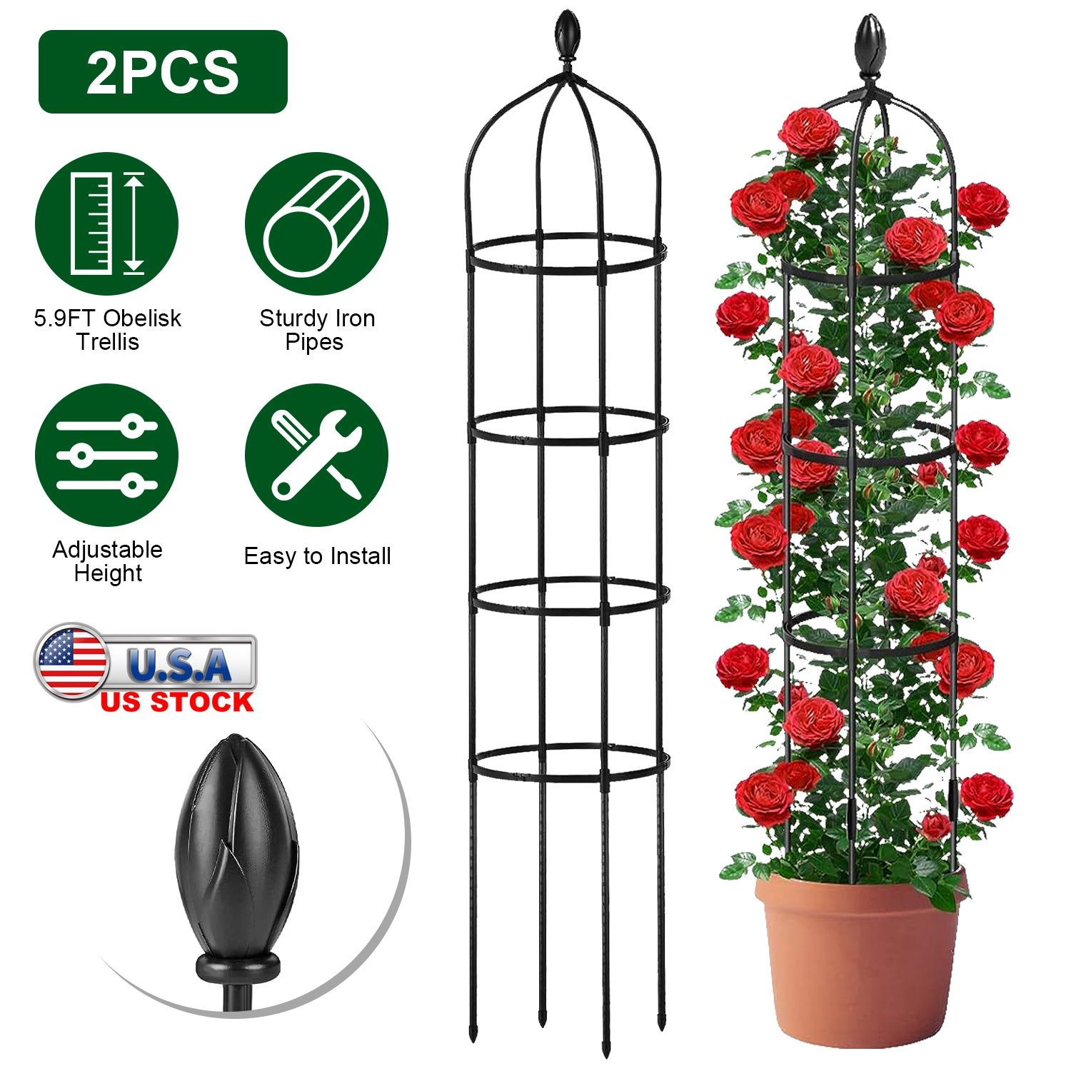 2 Packs Garden Obelisk Trellis 5.9FT