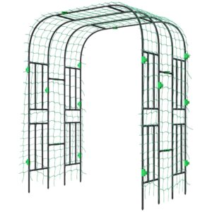 Garden Arch Trellis, 8 FT Tall Metal Plant Trellis Support with Climbing Net, Cucumber Trellis for Climbing Plants